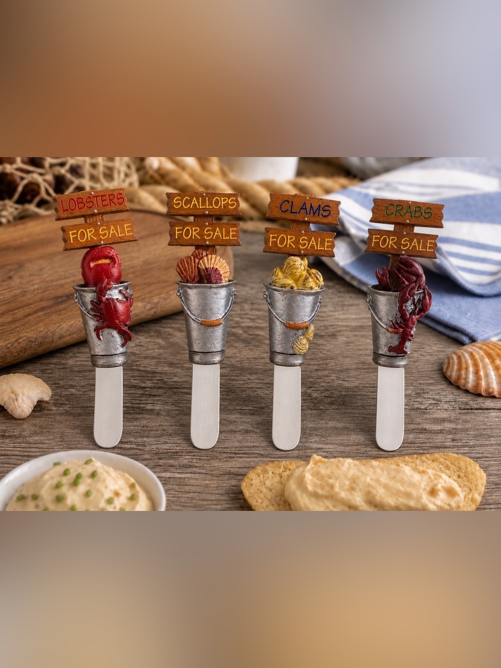 Coastal Cheese Spreader Set NWT Clambake theme Nantucket Home